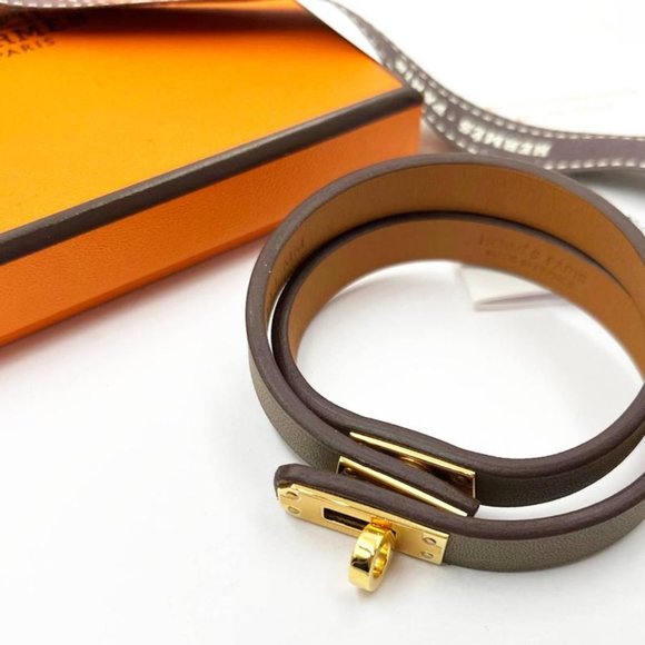 Hermes Brand New Gold Turnlock Taupe Mini Kelly Double Tour Bracelet - Picture 2 of 3